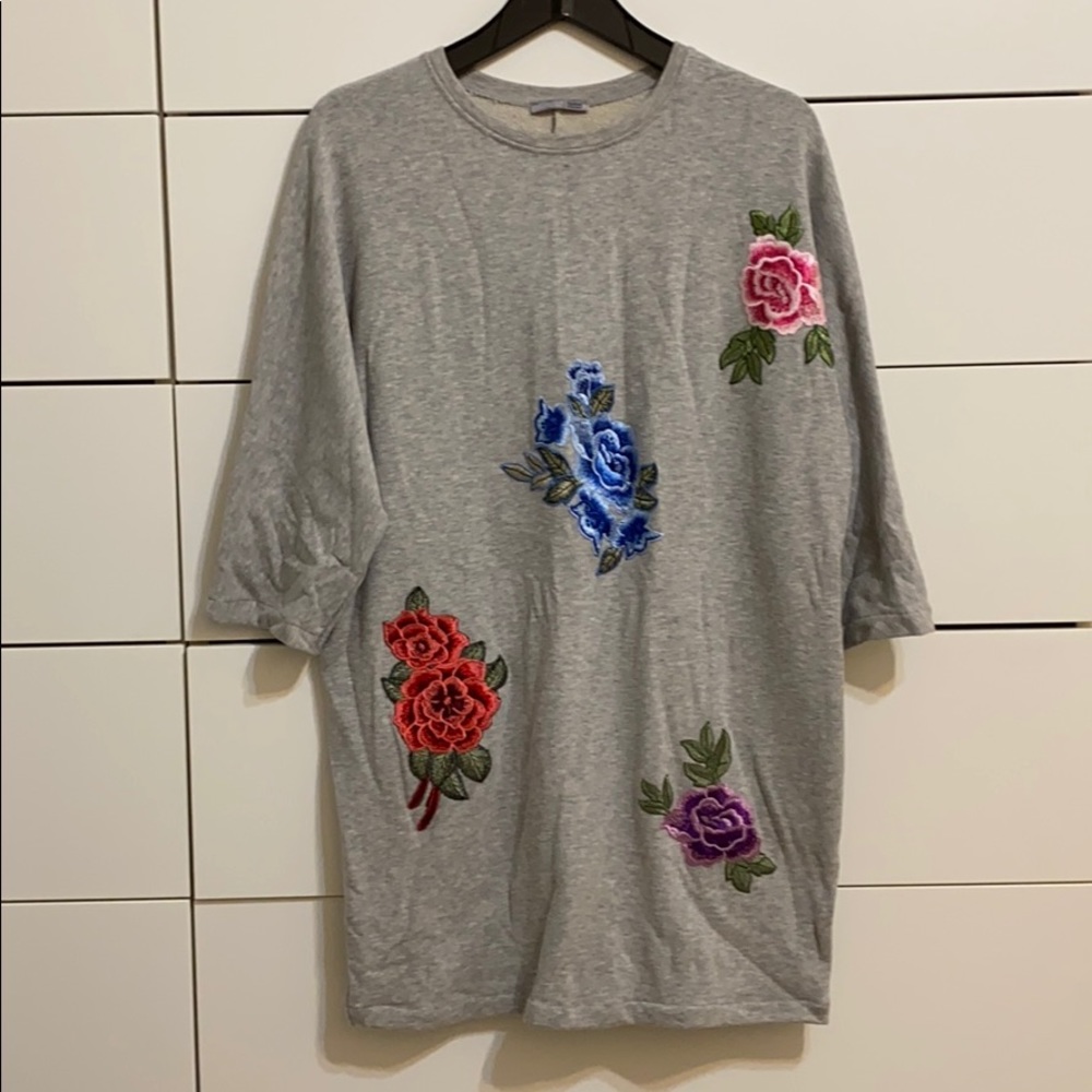 Zara embroidered flower patches sweatshirt dress